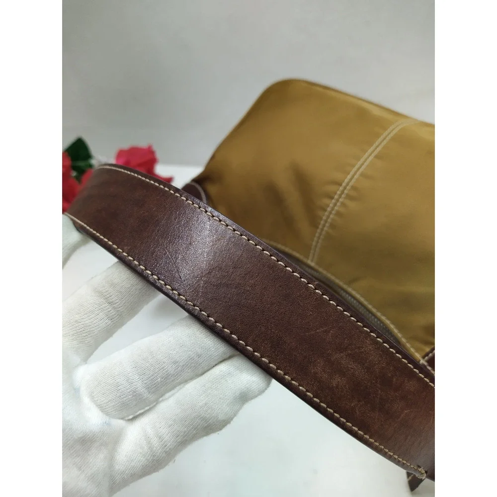 Dooney & Bourke Brown Nylon Leather Trim Zipper Closure Hobo Shoulder Bag